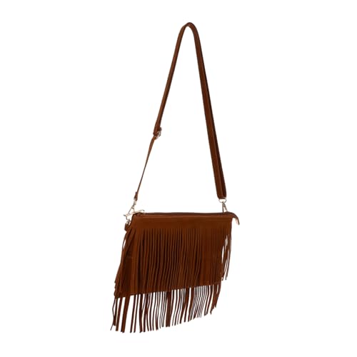 VANZACK Vintage Fransen Umhängetasche Damen Vielseitige Quasten Handtasche mit Großem Fassungsvermögen Stylische Crossbody Tasche für Alltag Schulter oder Handtrageweise Braun von VANZACK