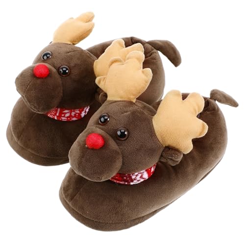 VANZACK Weiche Weihnachts Pantoffeln für Kuschelige Rutschfeste Hausschuhe mit Gemütlicher Sohle Braune Indoor Slippers für Damen und Herren von VANZACK