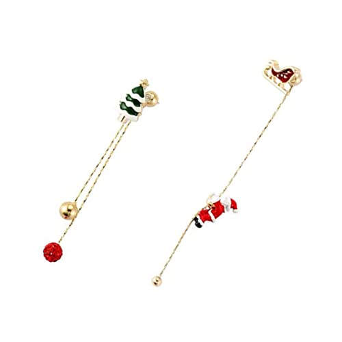 VANZACK Weihnachtsohrringe Damen Asymmetrische Ohrringe mit Baumelnder Kette Weihnachtsmann Weihnachtsbaum Festlicher Schmuck für Weihnachtsfeier und Party von VANZACK
