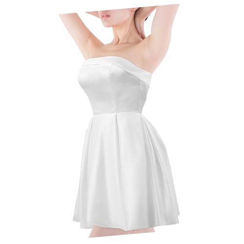 VANZACK Weißes Mini Kleid Damen Trägerloses Bustier Kleid Elegant Kurz für Abschlussfeier Party XL Polyester von VANZACK