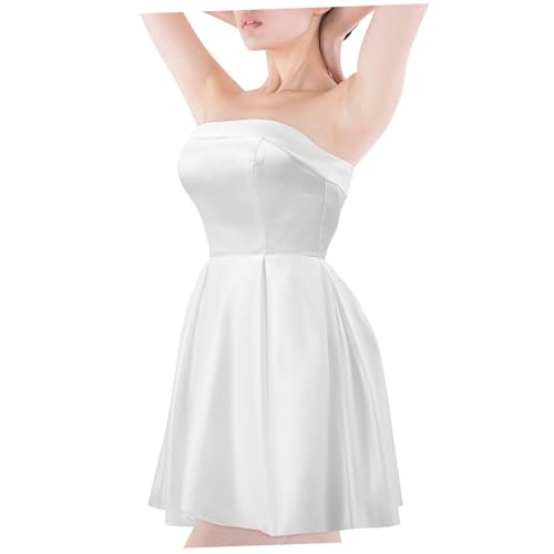 VANZACK Weißes Minikleid Damen Trägerlos Polyester Atmungsaktiv Elegant Sommerkleid Party Graduation von VANZACK