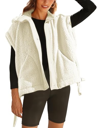 VAOYIU Damen Fleece Weste Casual Ärmellos Oversized Sherpa Jacke Button Down Westen Oberbekleidung mit Taschen, aprikose, S von VAOYIU