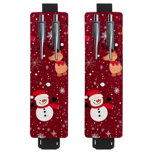 2 Stück Verstellbarer Gummiband-Stifthalter für Notizbuch, PU-Leder-Stifthalter, Stifteetui für Hardcover-Journals, Bücher, Planer, Ordner, Tablets - Weihnachten, Schneemann, Rentiere, Schneeflocken von VAPOKF