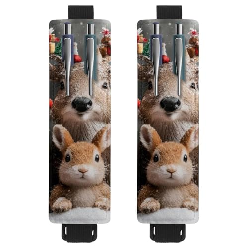 2 Stück Verstellbarer Gummiband-Stifthalter für Notizbuch, PU-Leder-Stifthalter, Stifteetui für Hardcover-Journals, Bücher, Planer, Ordner, Tablets - Weihnachten Rentier Kaninchen Tiere von VAPOKF