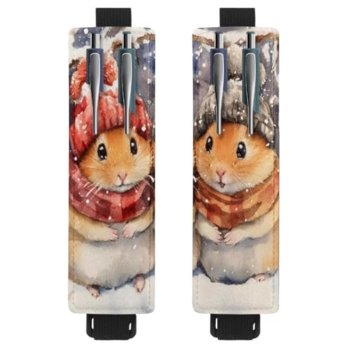 2 Stück Verstellbarer Gummiband-Stifthalter für Notizbuch, PU-Leder-Stifthalter, Stifteetui für Hardcover-Journals, Bücher, Planer, Ordner, Tablets - Zwei Hamster mit Wintermütze, Schal von VAPOKF