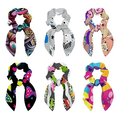 6 Stück Haargummis – Cartoon Tier Zebra Gesicht Sterne Muster Haar Schal Scrunchy mit Schleife Elastische Haargummis Pferdeschwanz Halter für Frauen Teenager Mädchen von VAPOKF