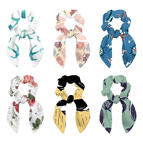 6 Stück Haargummis – Niedliche Cartoon Kaninchen Blumen Haar Schal Scrunchy mit Schleife Elastische Haargummis Pferdeschwanz Halter für Frauen Teenager Mädchen von VAPOKF