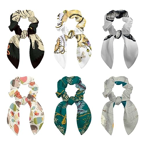 6 Stück Haargummis – Retro Butterly Clockworks Punk Floral Haar Schal Scrunchy mit Schleife Elastische Haargummis Pferdeschwanz Halter für Frauen Teenager Mädchen von VAPOKF