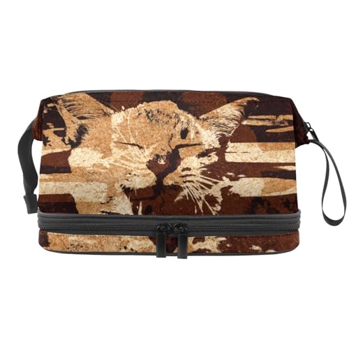 Abstrakte Kunst Grunge braune Katze, doppellagige Kosmetiktasche für Frauen und Mädchen, Reise-Kulturbeutel, Make-up, praktische Tasche, Organizer-Tasche mit Pinselfach, multi, 27x15x14 Abstrakte Kunst Grunge braune Katze, doppellagige Kosmetiktasche für Frauen und Mädchen, Reise-Kulturbeutel, Make-up, praktische Tasche, Organizer-Tasche mit Pinselfach, multi, 27x15x14 von VAPOKF