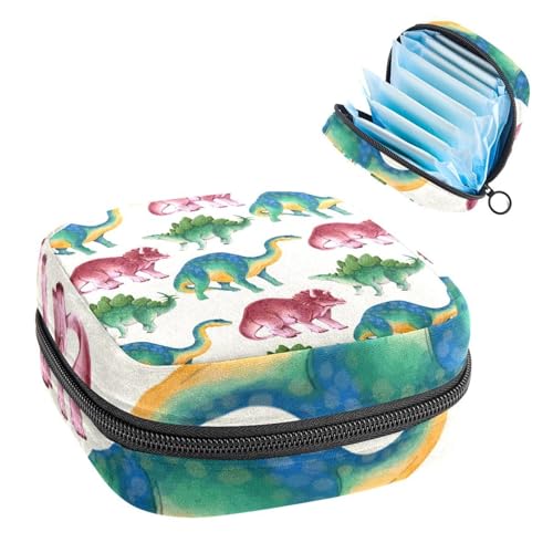 Aufbewahrungstasche für Damenbinden, Menstruationstasse, Tamponbeutel, Periodeneinlagen-Halter, Organizer für Frauen und Mädchen, Aquarell-Dinosaurier-Muster von VAPOKF