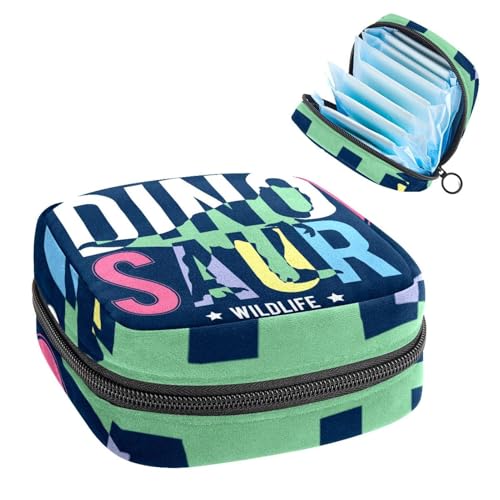 Aufbewahrungstasche für Damenbinden, Menstruationstasse, Tamponbeutel, Periodeneinlagen-Halter, Organizer für Frauen und Mädchen, Dinosaurier, Marineblau von VAPOKF