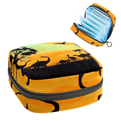 Aufbewahrungstasche für Damenbinden, Menstruationstasse, Tamponbeutel, Periodeneinlagen-Halter, Organizer für Frauen und Mädchen, Dinosaurier-Baum, Sonnenuntergang von VAPOKF