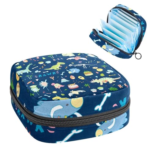 Aufbewahrungstasche für Damenbinden, Menstruationstasse, Tamponbeutel, Periodeneinlagen-Halter, Organizer für Frauen und Mädchen, Dinosaurier-Blau von VAPOKF