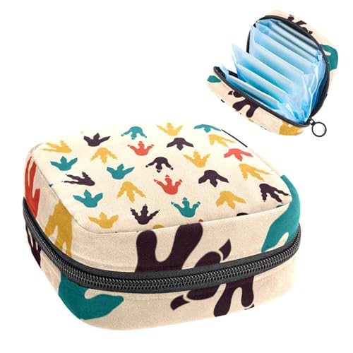 Aufbewahrungstasche für Damenbinden, Menstruationstasse, Tamponbeutel, Periodeneinlagen-Halter, Organizer für Frauen und Mädchen, Dinosaurier-Fußabdruck von VAPOKF