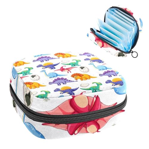 Aufbewahrungstasche für Damenbinden, Menstruationstasse, Tamponbeutel, Periodeneinlagen-Halter, Organizer für Frauen und Mädchen, Dinosaurier-nahtloses Muster von VAPOKF