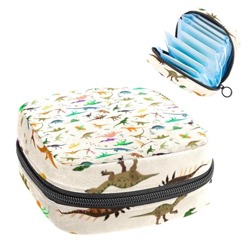 Aufbewahrungstasche für Damenbinden, Menstruationstasse, Tamponbeutel, Periodeneinlagen-Halter, Organizer für Frauen und Mädchen, niedliches Dinosaurier-Muster von VAPOKF