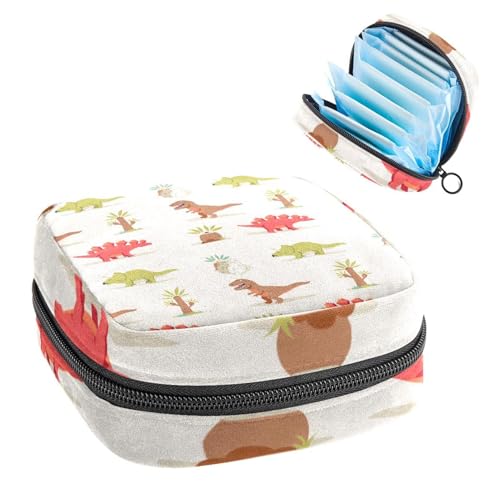 Aufbewahrungstasche für Damenbinden, Menstruationstasse, Tamponbeutel, Periodeneinlagen-Halter, Organizer für Frauen und Mädchen, niedliches Dinosaurier-Muster von VAPOKF