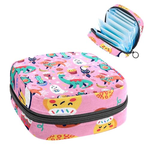 Aufbewahrungstasche für Damenbinden, Menstruationstasse, Tamponbeutel, Periodeneinlagen-Halter, Organizer für Frauen und Mädchen, rosa Muster, Weihnachten, Dinosaurier-Hunde von VAPOKF