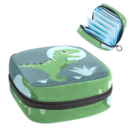 Aufbewahrungstasche für Damenbinden, Menstruationstasse, Tamponbeutel, Periodeneinlagen-Halter, Organizer für Frauen und Mädchen, schöner grüner Dinosaurier von VAPOKF