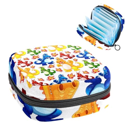 Aufbewahrungstasche für Damenbinden, Menstruationstasse, Tamponbeutel, Periodeneinlagen-Halter, Organizer für Frauen und Mädchen, wütender Dinosaurier, nahtloses Muster von VAPOKF