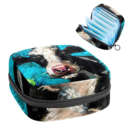 Aufbewahrungstasche für Damenbinden, Menstruationstasse, Tamponbeutel, Periodenunterlagen-Halter, Organizer für Frauen und Mädchen, Ölgemälde, Kuh, Bauernhof, Tier von VAPOKF
