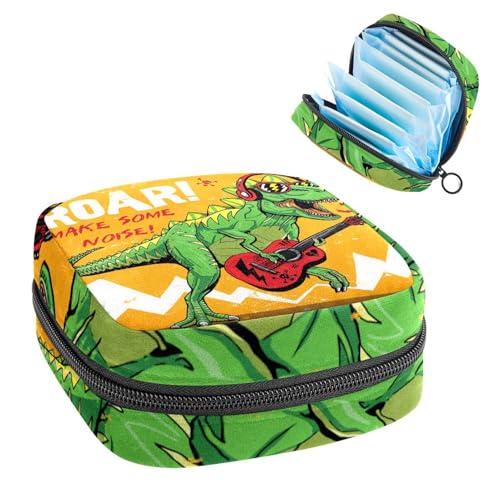 Aufbewahrungstasche für Damenbinden, Menstruationstasse, Tamponbeutel, Periodenunterlagen-Halter, Organizer für Frauen und Mädchen, cooler Dinosaurier, der Gitarre spielt von VAPOKF