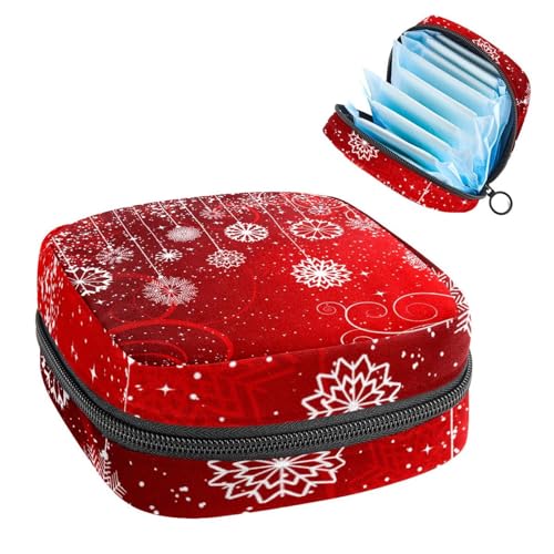 Aufbewahrungstasche für Damenbinden, Menstruationstassenbeutel, Tamponbeutel, Periodeneinlagen-Halter, Organizer für Frauen und Mädchen, Rot, Weihnachten, Winter, abstraktes Schneeflocken-Muster von VAPOKF