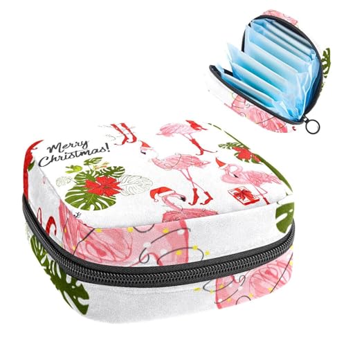 Aufbewahrungstasche für Damenbinden, Menstruationstassenbeutel, Tamponbeutel, Periodeneinlagen-Halter, Organizer für Frauen und Mädchen, Weihnachten, rosa Flamingo von VAPOKF