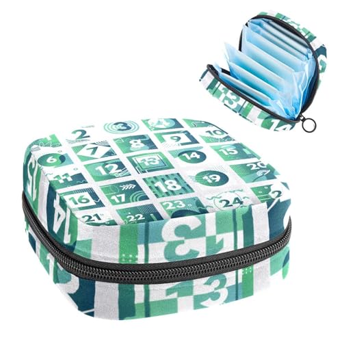 Aufbewahrungstasche für Damenbinden, Menstruationstassenbeutel, Tamponbeutel, Periodeneinlagen-Halter, Organizer für Frauen und Mädchen, abstraktes grünes Weihnachts-Adventskalender-Muster von VAPOKF