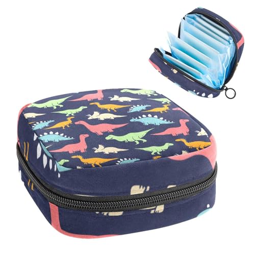 Aufbewahrungstasche für Damenbinden, Menstruationstassenbeutel, Tamponbeutel, Periodeneinlagen-Halter, Organizer für Frauen und Mädchen, handgezeichnetes farbiges Dinosaurier-Muster von VAPOKF