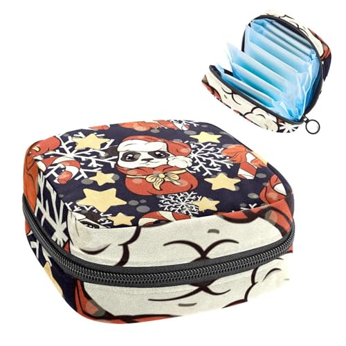 Aufbewahrungstasche für Damenbinden, Menstruationstassenbeutel, Tamponbeutel, Periodeneinlagen-Halter, Organizer für Frauen und Mädchen, niedliche Weihnachts-Panda, Sterne, Schneeflocken von VAPOKF