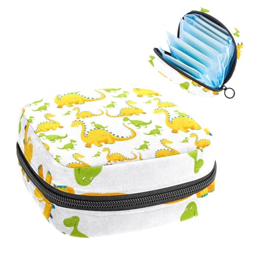 Aufbewahrungstasche für Damenbinden, Menstruationstassenbeutel, Tamponbeutel, Periodeneinlagen-Halter, Organizer für Frauen und Mädchen, niedliches Cartoon-Dinosaurier-Muster in Gelb und Grün von VAPOKF
