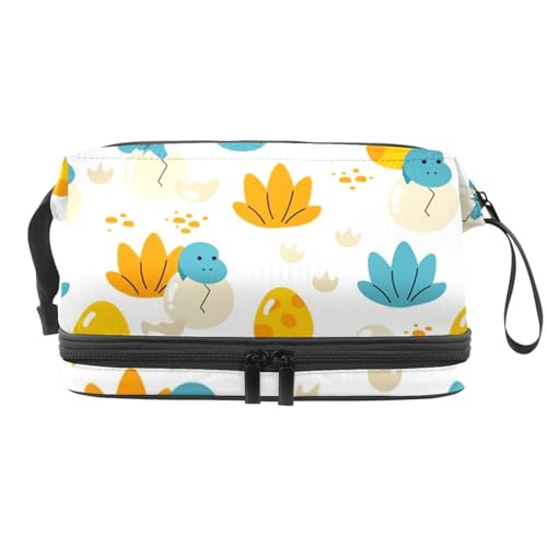 Baby Dinosaurier im Ei Doppellagige Kosmetiktasche für Frauen und Mädchen, Reise-Kulturbeutel, Make-up, praktische Tasche, Organizer-Tasche mit Pinselfach, multi, 27x15x14 cm/10.6x5.9x5.5 in, von VAPOKF