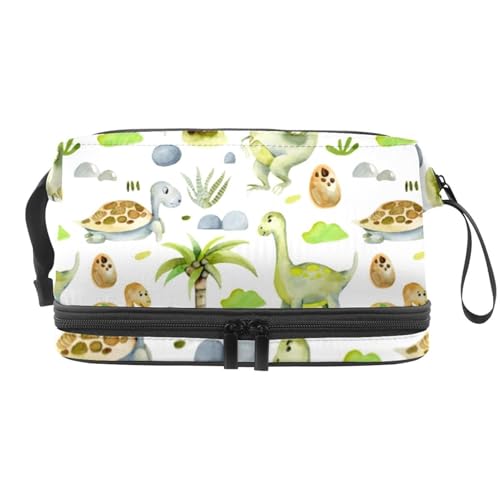 Baby Dinosaurier und Ei Schildkröte Stein Doppellagige Kosmetiktasche für Frauen und Mädchen, Reise-Kulturbeutel, Make-up, praktische Tasche, Organizer Tasche mit Pinselfach, multi, 27x15x14 von VAPOKF
