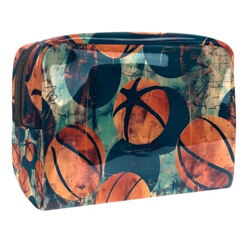 Basketball Grunge Kosmetiktasche für Damen, Reise-Kulturbeutel, groß, PVC, Make-up, praktische Tasche, Organizer mit Reißverschluss, multi, 18.5x7.5x13cm/7.3x3x5.1in, Kulturbeutel Basketball Grunge Kosmetiktasche für Damen, Reise-Kulturbeutel, groß, PVC, Make-up, praktische Tasche, Organizer mit Reißverschluss, multi, 18.5x7.5x13cm/7.3x3x5.1in, Kulturbeutel von VAPOKF