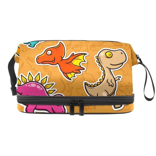 Beast Dinosaurier-Doppelschicht-Kosmetiktasche für Frauen und Mädchen, Reise-Kulturbeutel, Make-up, praktische Tasche, Organizer-Tasche mit Pinselfach, multi, 27x15x14 cm/10.6x5.9x5.5 in, Kulturbeutel von VAPOKF