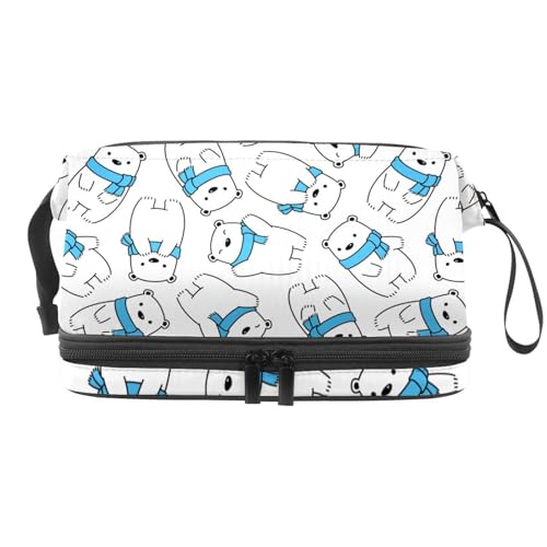 Blauer Schal Eisbär Doppellagige Kosmetiktasche für Damen und Mädchen, Reise-Kulturbeutel, Make-up, praktische Tasche, Organizer-Tasche mit Pinselfach, multi, 27x15x14 cm/10.6x5.9x5.5 in, Kulturbeutel von VAPOKF