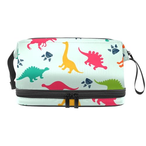 Bunte Dinosaurier und Drucke, doppellagige Kosmetiktasche für Damen und Mädchen, Reise-Kulturbeutel, Make-up, praktische Tasche, Organizer-Tasche mit Pinselfach, multi, 27x15x14 cm/10.6x5.9x5.5 in, von VAPOKF