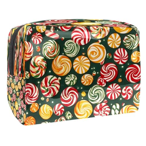 Bunte Kosmetiktasche für Damen, Weihnachts-Süßigkeiten-Kosmetiktasche, Reise-Kulturbeutel, groß, PVC, Make-up, praktische Tasche mit Reißverschluss, multi, 18.5x7.5x13cm/7.3x3x5.1in, Kulturbeutel von VAPOKF