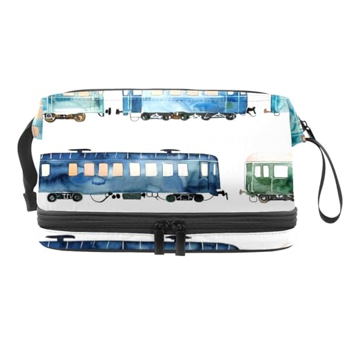 Bunte Kosmetiktasche mit Eisenbahn-Auto, doppellagig, für Damen und Mädchen, Reise-Kulturbeutel, Make-up, praktische Tasche, Organizer-Tasche mit Pinselfach, multi, 27x15x14 cm/10.6x5.9x5.5 in, von VAPOKF