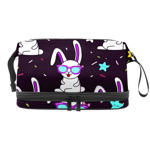 Bunte Sonnenbrillen-Bänder mit Sternen, doppellagige Kosmetiktasche für Damen und Mädchen, Reise-Kulturbeutel, Make-up, praktische Tasche, Organizer-Tasche mit Pinselfach, multi, 27x15x14 von VAPOKF