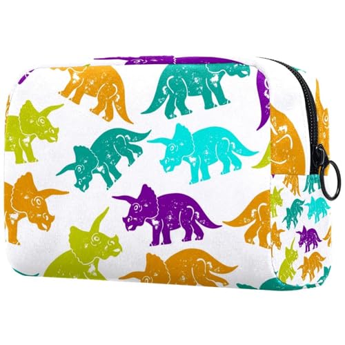 Bunte Triceratops Dinosaurier-Kosmetiktasche für Damen, Reise-Kulturbeutel, große Make-up-Tasche, praktische Tasche mit Reißverschluss, multi, 18.5x7.5x13cm/7.3x3x5.1in, Kulturbeutel von VAPOKF