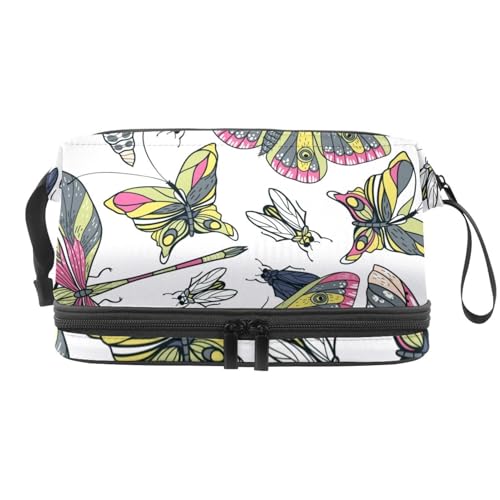Butterfly Libelle and Housefly Insect Double Layer Cosmetic Bag for Women and Girls, Travel Toiletry Bag Makeup Practical Pouch Organizer Bag with Brush Compartment, multi, 27x15x14 cm/10.6x5.9x5.5 von VAPOKF