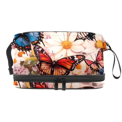 Butterfly on Blossom Chrysantheme Daisy Double Layer Cosmetic Bag for Women and Girls Travel Toiletry Bag Makeup Handy Pouch Organizer Bag with Brush Compartment, multi, 27x15x14 cm/10.6x5.9x5.5 in, von VAPOKF