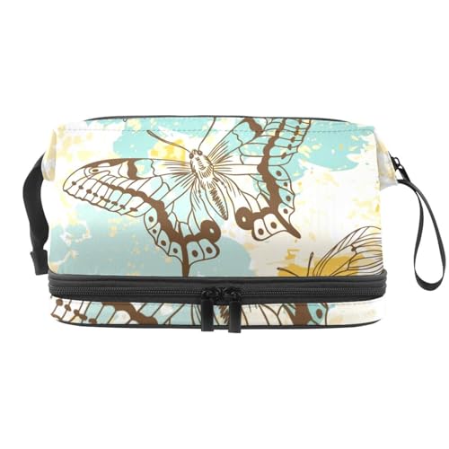 Butterfly on Splash Painted Double Layer Cosmetic Bag for Women and Girls Travel Toiletry Bag Makeup Handy Pouch Organizer Bag with Brush Compartment, multi, 27x15x14 cm/10.6x5.9x5.5 in, Kulturbeutel von VAPOKF