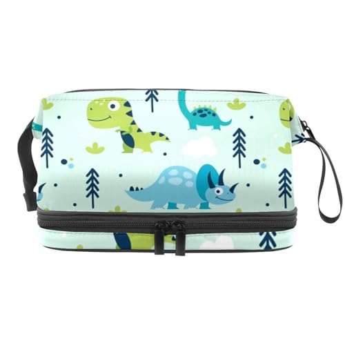 Cartoon-Dinosaurier und Wolke, doppellagige Kosmetiktasche für Frauen und Mädchen, Reise-Kulturbeutel, Make-up, praktische Tasche, Organizer-Tasche mit Pinselfach, multi, 27x15x14 cm/10.6x5.9x5.5 in, von VAPOKF