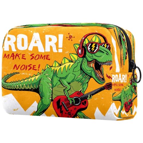 Coole Dinosaurier-Spielgitarre-Kosmetiktasche für Frauen, Reise-Kulturbeutel, große Make-up-Tasche, praktische Tasche mit Reißverschluss, multi, 18.5x7.5x13cm/7.3x3x5.1in, Kulturbeutel von VAPOKF