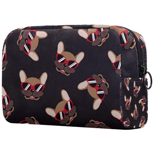 Coole Sonnenbrille Bulldogge Kosmetiktasche für Damen, Reise-Kulturbeutel, groß, Make-up, praktische Tasche, Organizer-Tasche mit Reißverschluss, multi, 18.5x7.5x13cm/7.3x3x5.1in, Kulturbeutel von VAPOKF
