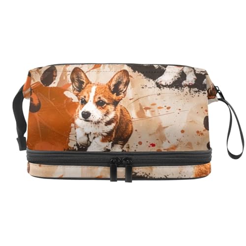 Corgis Pawprints on Grunge Doppellagige Kosmetiktasche für Damen und Mädchen, Reise-Kulturbeutel, Make-up, praktische Tasche, Organizer Tasche mit Pinselfach, multi, 27x15x14 cm/10.6x5.9x5.5 in, Corgis Pawprints on Grunge Doppellagige Kosmetiktasche für Damen und Mädchen, Reise-Kulturbeutel, Make-up, praktische Tasche, Organizer Tasche mit Pinselfach, multi, 27x15x14 cm/10.6x5.9x5.5 in, von VAPOKF