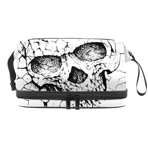 Cracked Skull in White Background Double Layer Cosmetic Bag for Women and Girls Travel Toiletry Bag Makeup Handy Pouch Organizer Bag with Brush Compartment, multi, 27x15x14 cm/10.6x5.9x5.5 in, von VAPOKF